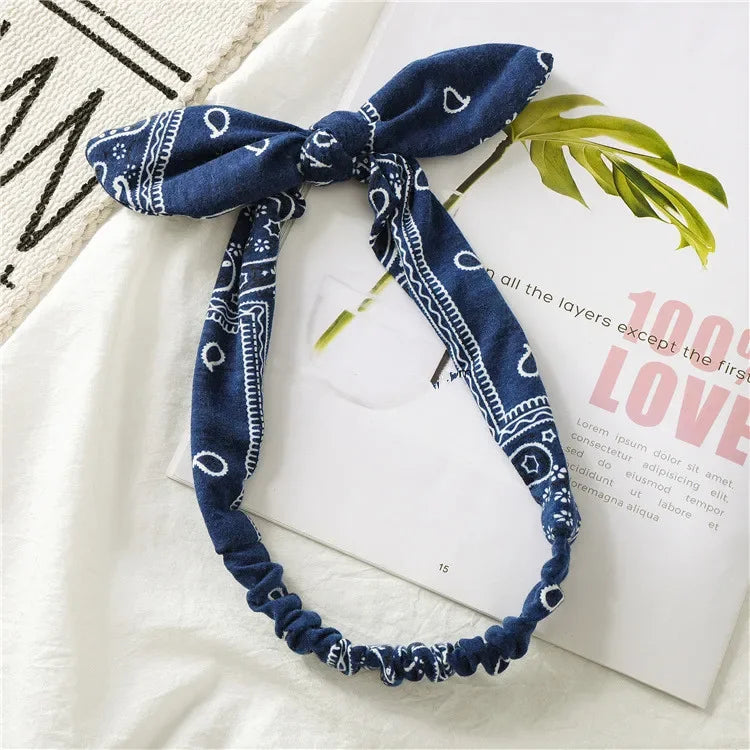 New Fashion Printing Rabbit Ear Knotted Elastic Hair Band Wide Girl Woman Hair Band Headband Hair Accessories Headdress