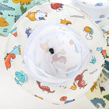 Cute Cartoon Printing Bucket Baby Hat Cotton Breathable Kids Fisherman Hat Infant Toddle Sun Hat with Drawstring for 1-5 Years