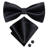 Dropshipping Solid Silk Mens Bow Tie Hanky Cufflinks Set Pre-tied Butterfly Knot Bowtie Wholesale for Male Wedding Business