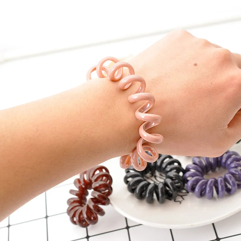 High Elasticity Telephone Coil Hairbands Women Spiral Hair Ties Girl Hair Ring Rope Solid Color Hair Accessories Ponytail Holder