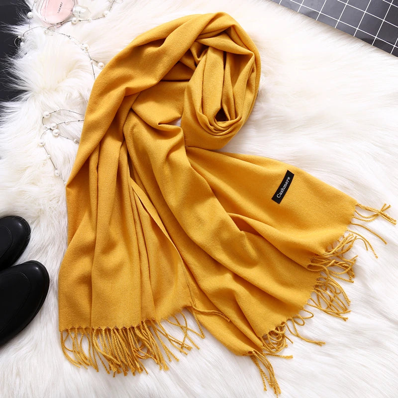 2022 Winter Scarves For Women Shawls Warm Wraps Lady Pashmina Pure Blanket Cashmere Scarf Neck Headband Hijabs Stoles Foulard