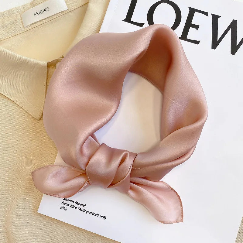 100% Pure Silk Scarf For Women Plain Handkerchief Bandana Head Small Hijab Scarves Female 53*53cm Luxury Neck Scarfs For Ladies