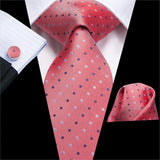 Hi-Tie Solid Rose Pink Coral Paisley Mens Silk Wedding Tie Fashion Design Necktie For Men Quality Hanky Cufflink Business Party