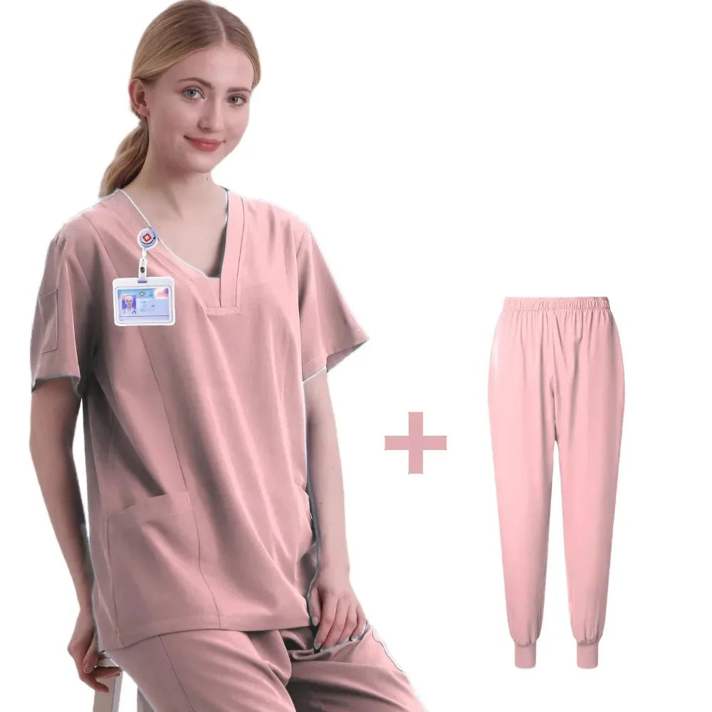 New Scrubs Set Medical Uniforms Stretch Scrub Tops with Pocket Pants Nurse Uniform Doctor Surgery Overalls Beauty Salon Workwear
