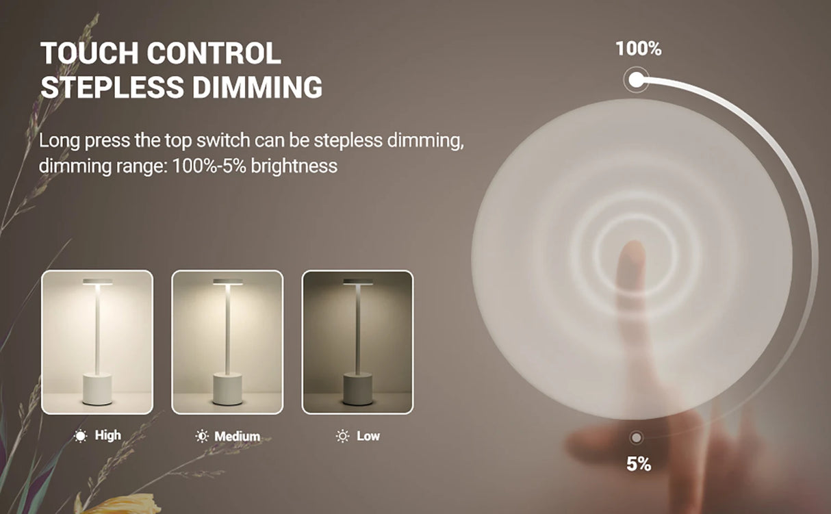 Rechargeable Table Lamp Touch Sensor LED Desktop Night Light Wireless Reading Lamp for Restaurant Hotel Bar Bedroom Decor Light