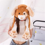 Women Girls Soft Warm Moving Jumping Rabbit Pinch Airbag Animals Ear Hat Funny Cap Plush