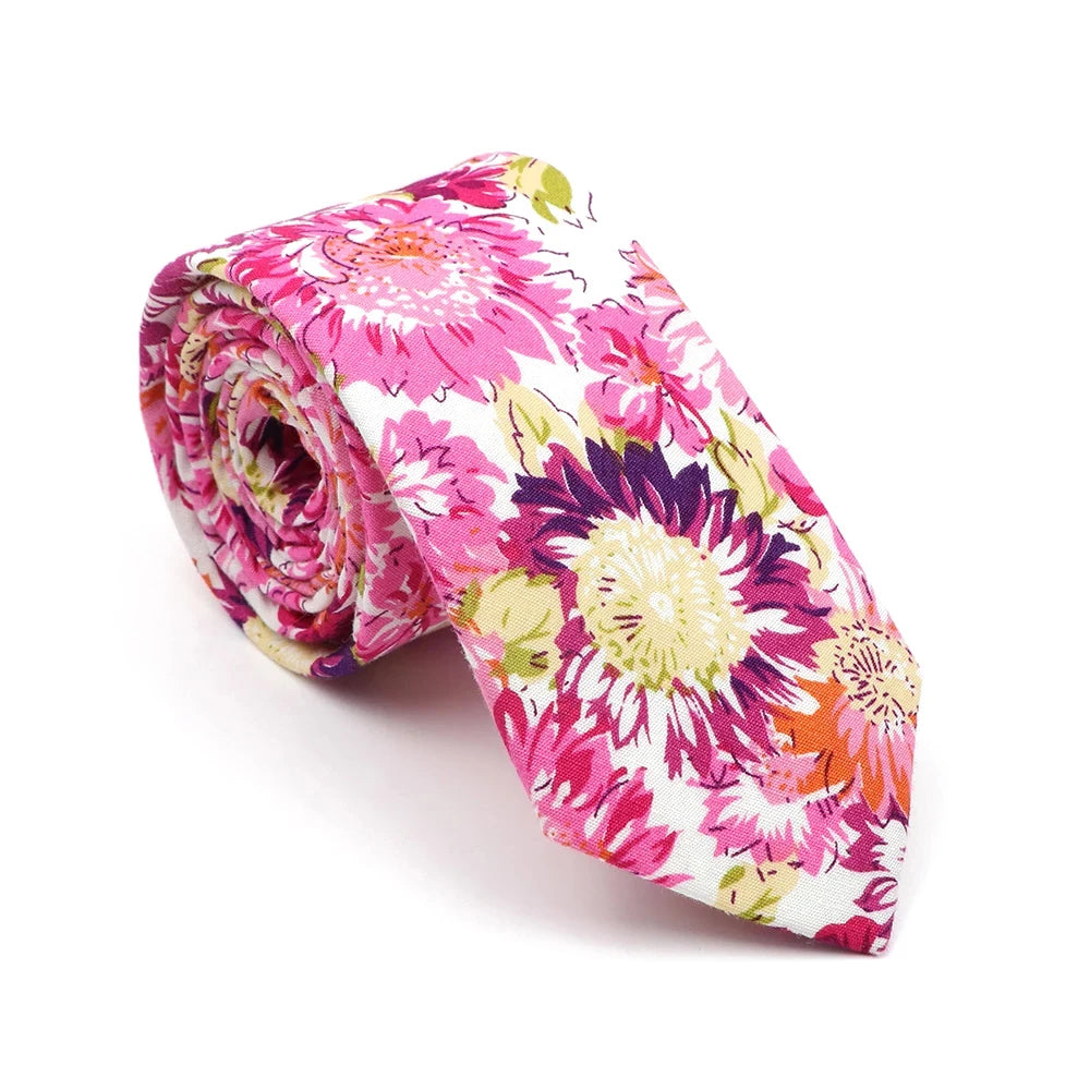 New Men's Floral Neck Ties Casual Cotton Slim Tie Skinny Wedding Party Suit Collar Flower Neckties Gravata Accessories Gift