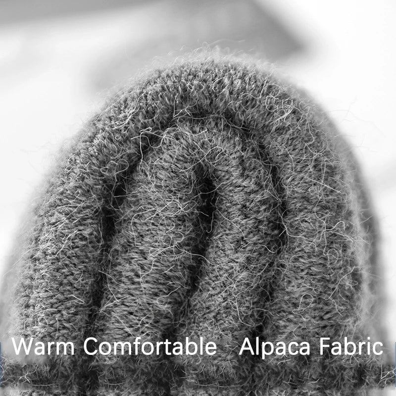 Winter Gloves For Men Half Finger Writting Office Cycling Knitted Gloves Students Alpaca Wool Warm Thick Elastic Driving Gloves