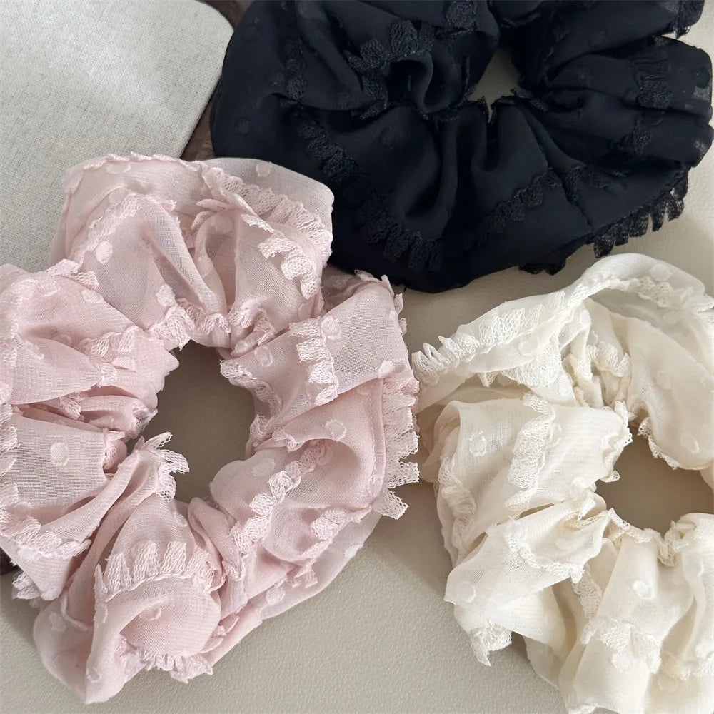 3/4Pcs Sweet Printed Elastics Hair Bands Women Girls Simple Scrunchies Korean Pink Mesh Hair Ties Ponytail Hair Accessories