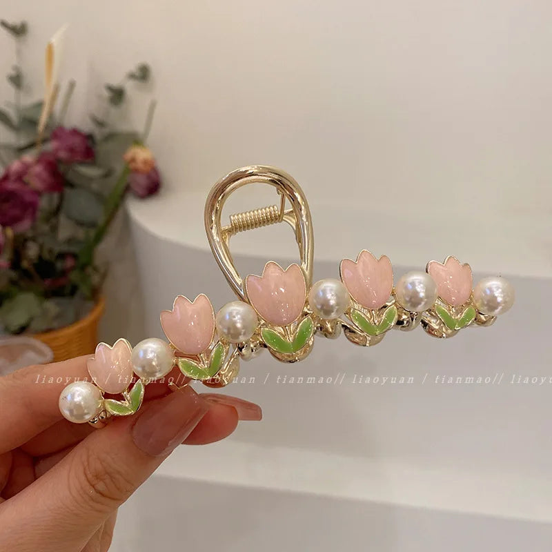 New Women Metal Hair Claw Elegant Gold Flowers Hair Clips Barrette Crab Headband Ponytail Clip Headwear hair accessories tiara