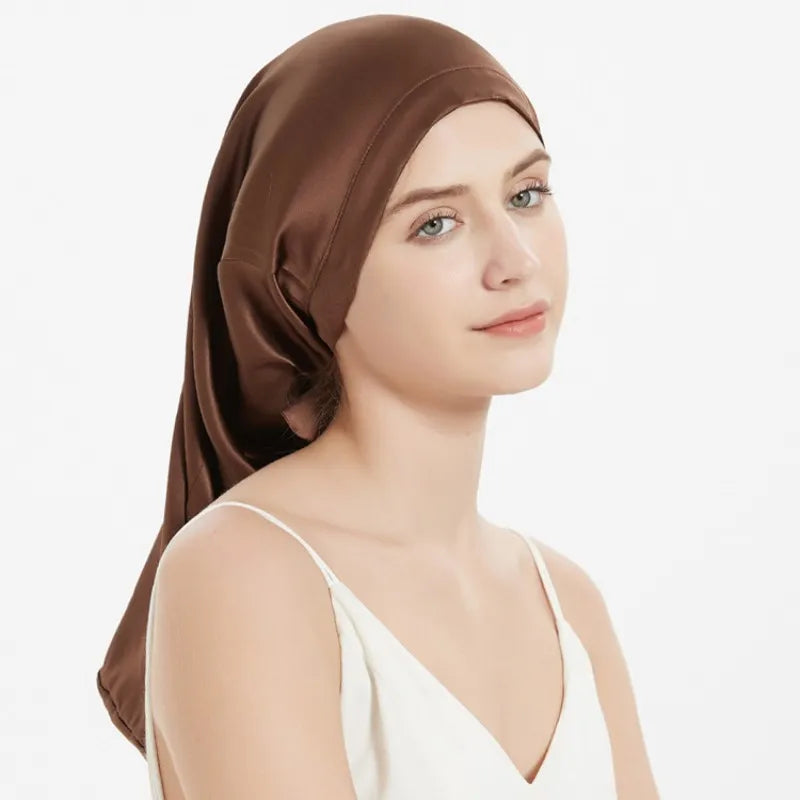 100% Mulberry Silk Sleep Cap for Long & Curly Hair Nightcap with Adjustable Hair Wrap for Woman