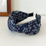 New Bohemian Paisley Print Headbands Cross Knot Wide Hairbands For Women Retro Style Elegant Hair Hoops Non-slip White Navy