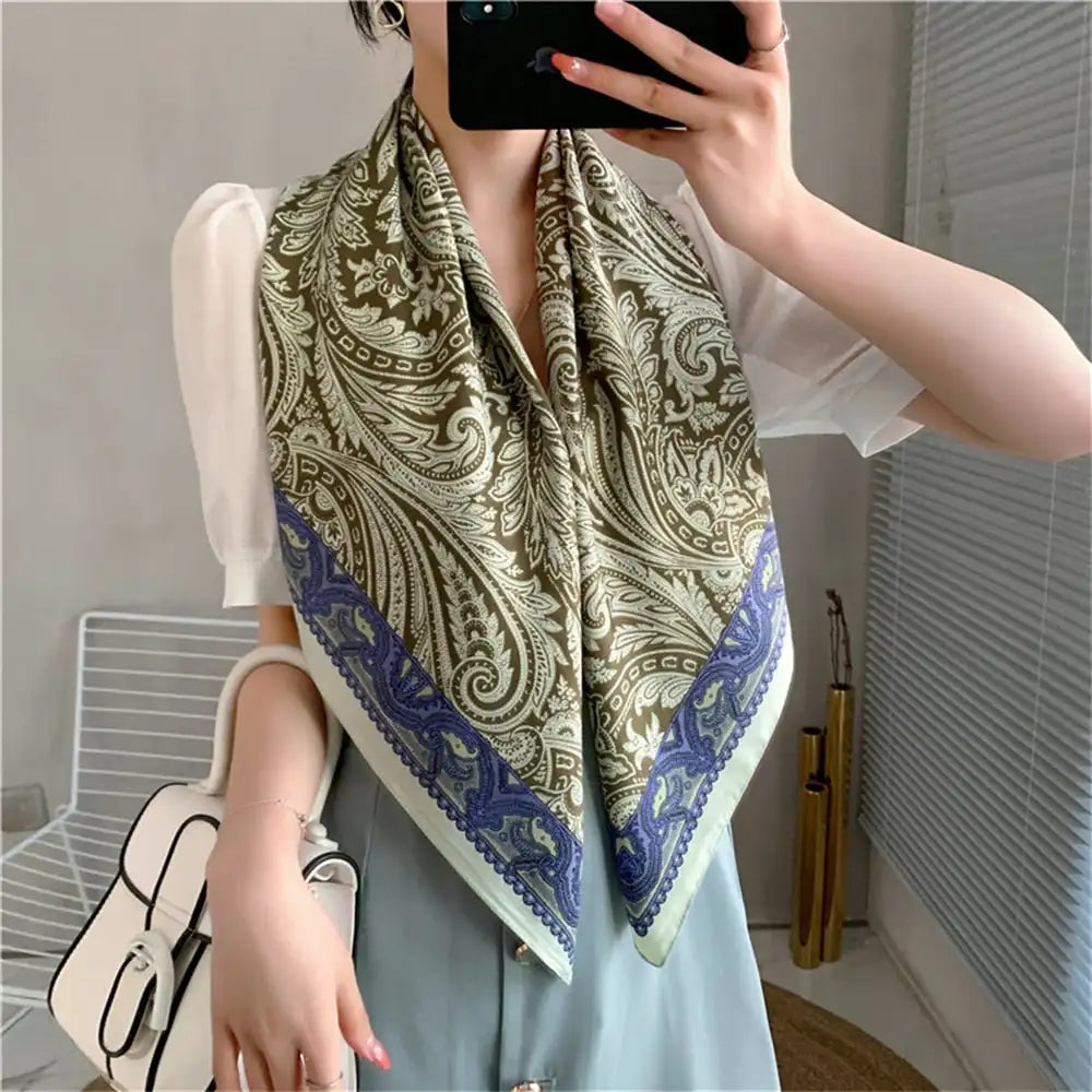 Female Foulard fashion Silk Square Scarf For Women 90*90cm Neck Hair Tie Band Designer Soft Neckerchief Hijab foulard en soie