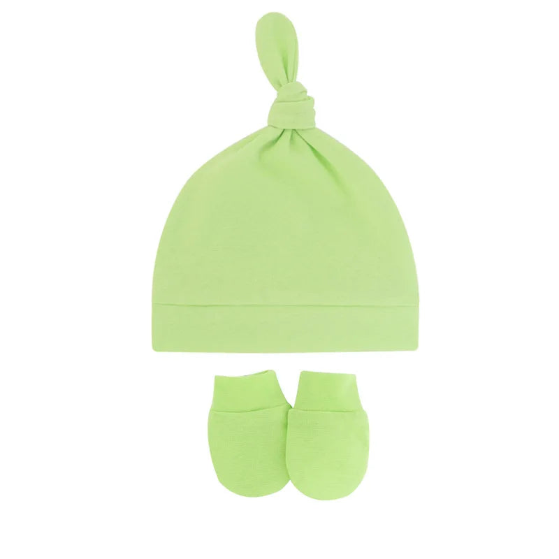 Newborn Baby Hat with Gloves Autumn Winter Warm Cotton Kids Beanies Stuff Children Accessories Infant Nightcap 0-6 Months Babies