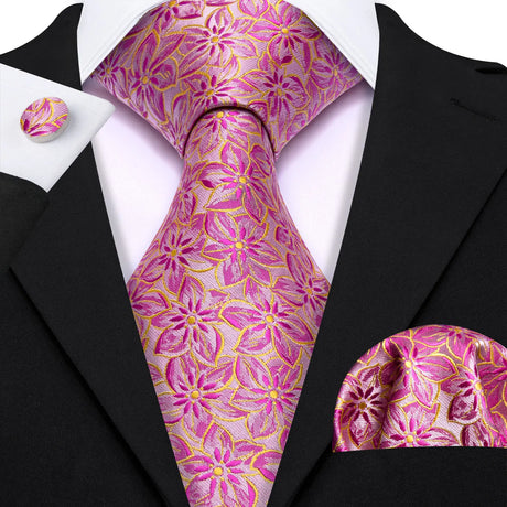 Elegant Multi Floral Silk Mens Tie Hanky Cufflinks Set Jacquard Flower Necktie For Male Wedding Business Party Event Barry.Wang