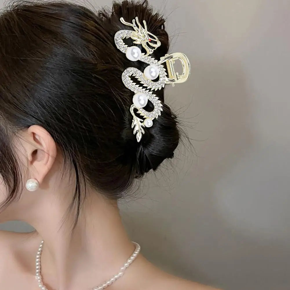 Blue Dragon Hairpin With Pearl Hair Claw Women Simple Hair Claw Hairpin Shark Clip Fashion Temperament Simple Hair Accessories