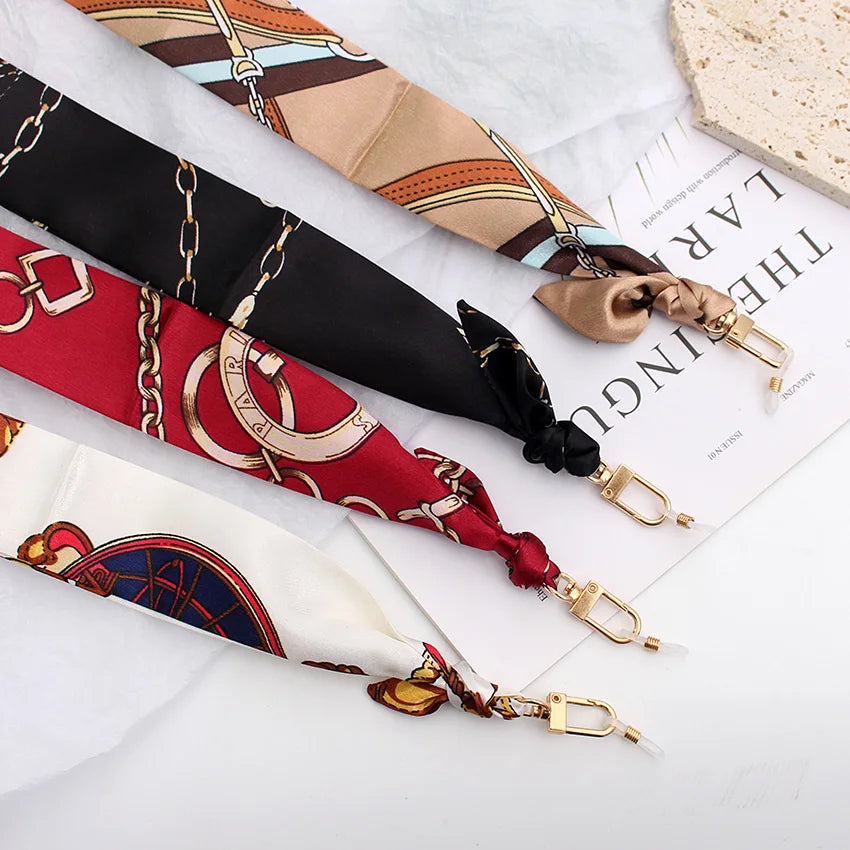 Ribbons Brand Glasses Chain Women Fashion Bohemia Silk Scarf  Colorful Printing Long Mask Sunglsses Lanyard Jewelry Accessories