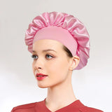 New Women's Satin Solid Sleeping Hat Night Sleep Hair Care Bonnet Nightcap Silky Shower Caps Comfortable Flower Band Unisex Cap