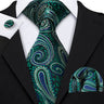 Noverlty Teal Silk Necktie For Men Solid Luxury Brand Suit Pocket Square Cufflinks High Quality Tie Set Wedding Party Barry.Wang