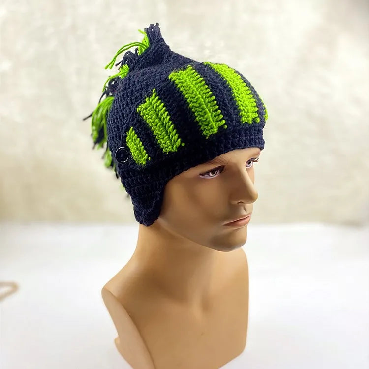 Warm Winter Handmade Funny Hats Original Red Tassel Roman Knight Helmet Mask Beanies Cosplay Caps Men's Women's Gag Party Gifts