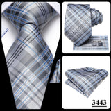 Hi-Tie Designer Grey Plaid Novelty Silk Wedding Tie For Men Handky Cufflink Gift Mens Necktie Fashion Business Party Dropshiping