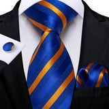 2023 New Blue Ties for Men Luxury Paisley Striped Check Silk Polyester Men's Wedding Party Necktie Accessories Handkerchief Gift