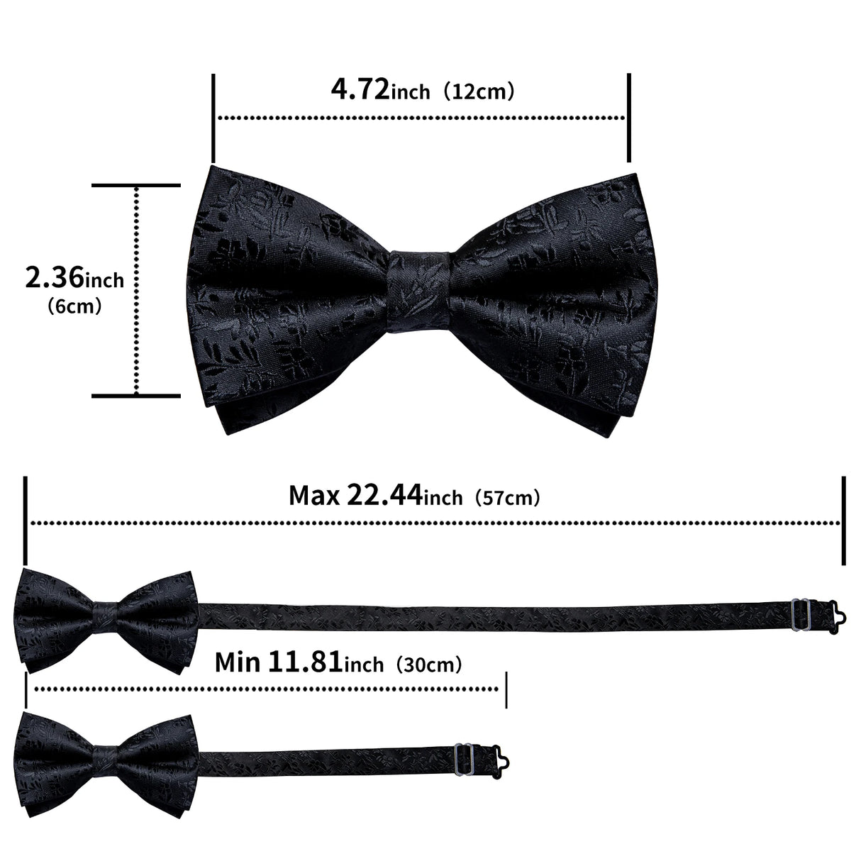 Classic Black Men Bow Ties 100% Silk Bowties Butterfly Pocket Square Cufflinks Set Suit Paisley Gold Pre-Tied Bow Tie DiBanGu