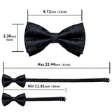 Classic Black Men Bow Ties 100% Silk Bowties Butterfly Pocket Square Cufflinks Set Suit Paisley Gold Pre-Tied Bow Tie DiBanGu