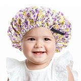 Adjustable Satin Silk Bonnet for Baby Sleep Cap Children Flower Print Satin Nightcap Girl Wash Makeup Cap Kid Sleep Night Bonnet