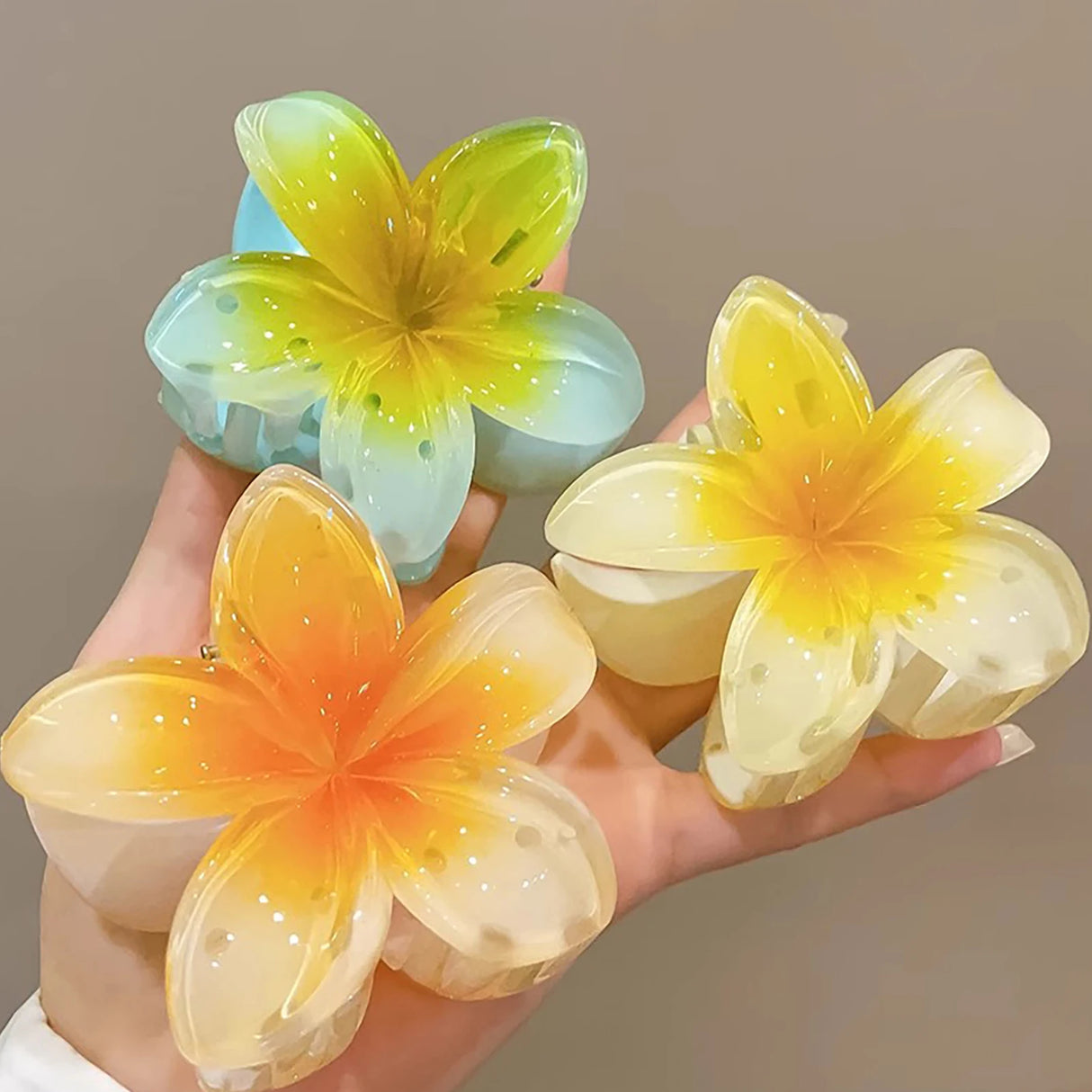 3 Inch Gradient Flower Hair Claw For Women Elegant Resin Floral Hair Clip Fresh Sweety Flower Gripper Girls Hair Accessories