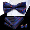 Hi-Tie Striped Black Red Green Silk Mens Bow Tie Hanky Cufflinks Set Pre-tied Butterfly Knot Bowtie for Male Wedding Business