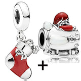 Buipoey 2pcs/lot Christmas Red Cane Gingerbread Man Charm Snowman Santa Beaded Sock Pendant DIY Beacelets jewelry Accessory Gift