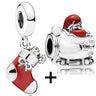 Buipoey 2pcs/lot Christmas Red Cane Gingerbread Man Charm Snowman Santa Beaded Sock Pendant DIY Beacelets jewelry Accessory Gift