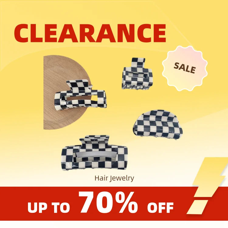 Clearance_Black White Checkered Rectangle Hair Claw Clips For Women Girls Fashion Hair Clips For Styling Claw Clamps Hair Access