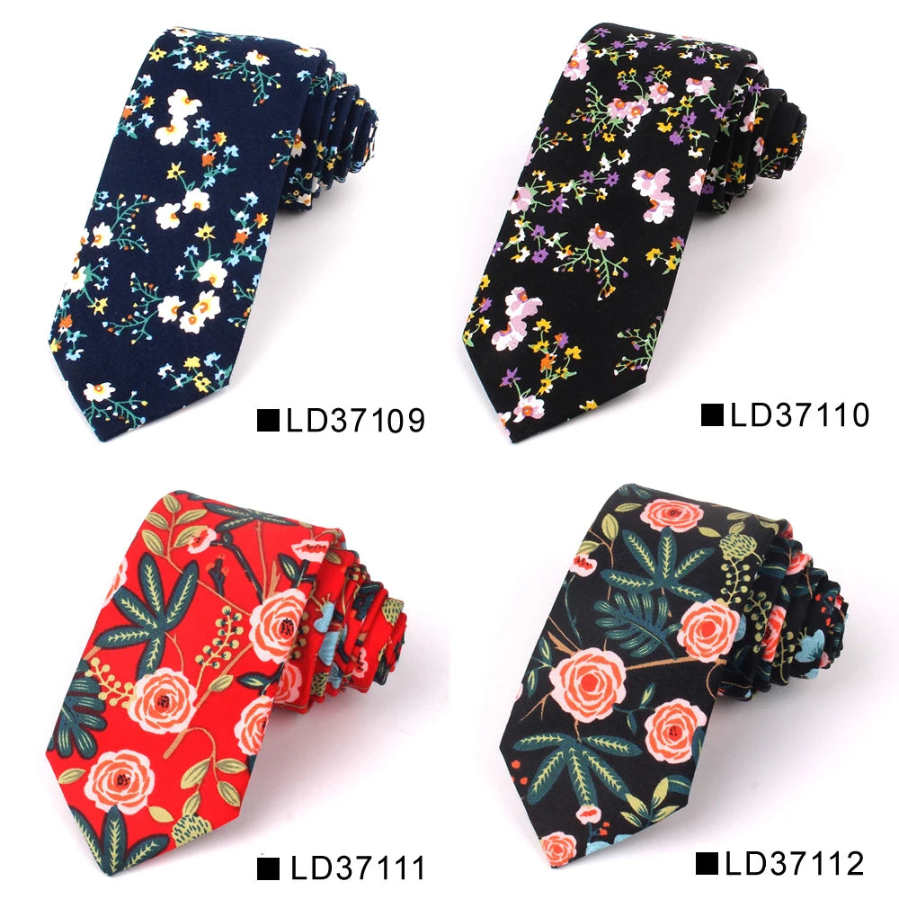 New Floral Tie For Men Women Skinny Cotton Neck Tie For Wedding Casual Mens Neckties Classic Suits Flower Print Neck Ties Cravat