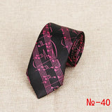 Classic Fashion Men's Skinny Tie Colorful Musical Notes Printed Piano Guitar Polyester 5cm Width Necktie Party Gift Accessory