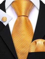 Classic Gold Silk Men Necktie Fashion Stripe High Quality Handkerchief Cufflinks Set Wedding Male Ties Business Party Barry.Wang