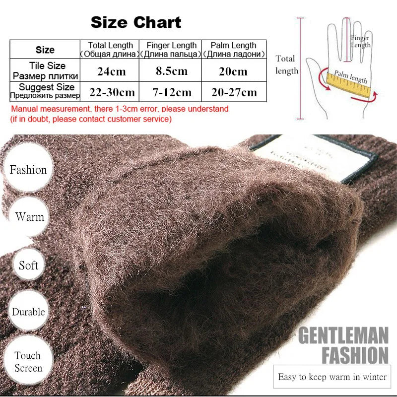 Winter Men Knitted Gloves Touchscreen High Quality Male Mitten Thicken Warm Wool Cashmere Solid Men Business Gloves Autumn