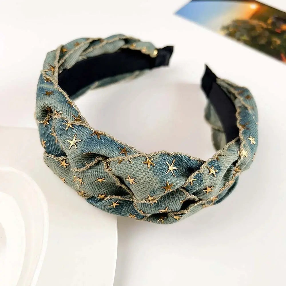 Women Denim Cloth Knotted Headbands Hairbands Headdress INS Fashion Cool Cowboy Wide Head Bands Hair Hoops
