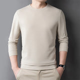 2024 Men's Casual Fashion Long Sleeved Round Neck T-shirt Waffle Comfortable Top