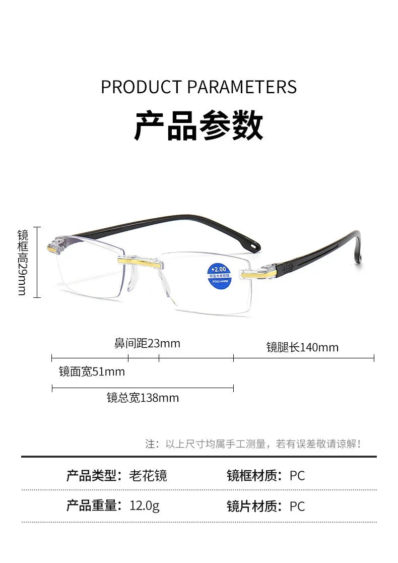 Luxury Blue Light Blocking Reading Glasses Women Men Cutting Frame Presbyopia Eyeglasses HD Lens Farsighted Prescription Eyewear