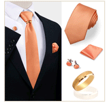 Luxury Solid Silk Ties Set For Men Necktie Handkerchief Cufflinks With Gold Metal Ring Brooch Suit Wedding Party Men Accessories