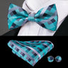 Hi-Tie Christmas Green Bow Ties for Men Silk Butterfly Tie Bow Tie Hanky Cufflinks Set Wedding Party Paisley Plaid Solid Bowtie