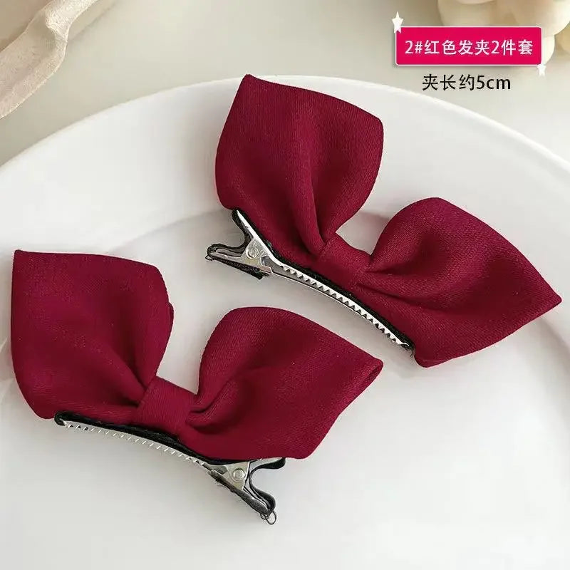 1Pair Cute Girls Hairgrips Hairpins Hair Clips Solid Color Ribbon Bow-knot Handmade Bows Barrettes Hair Accessories