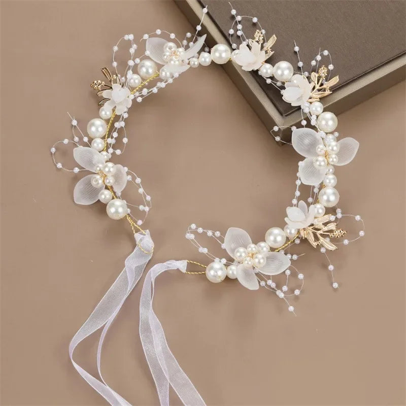 Elegant Girls Headband Lmitated Pearl Hair Headdress Baby Girls Flower Wreath Bride Garland Head Hoop Wedding Headbands Hair
