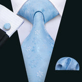 New Blue Silk Ties High Quality For Men Classic Plaid Woven Handkerchife Cufflinks Sets Groom Wedding Designer Barry.Wang 1535