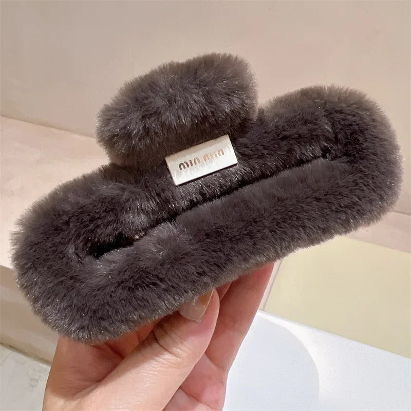 Autumn and winter trend imitation rabbit fur grab clip large square Maillard head shark clip multi-volume hair accessories