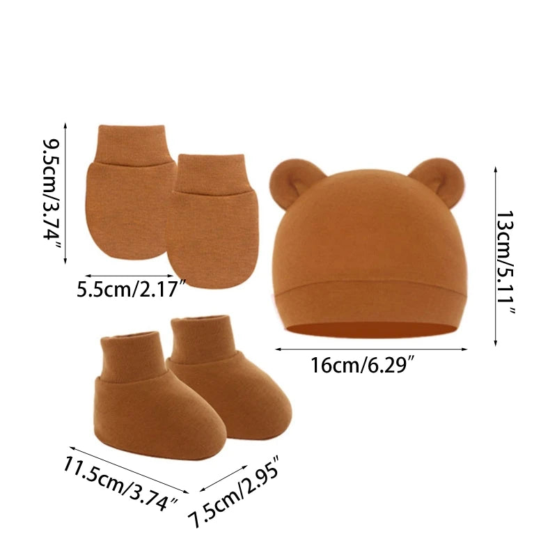 Newborn Hat+Gloves+Socks Set for Baby Boy Girl Cotton Baby Beanie Fall Casual Photography Props Soft Headwear Infant Nightcap