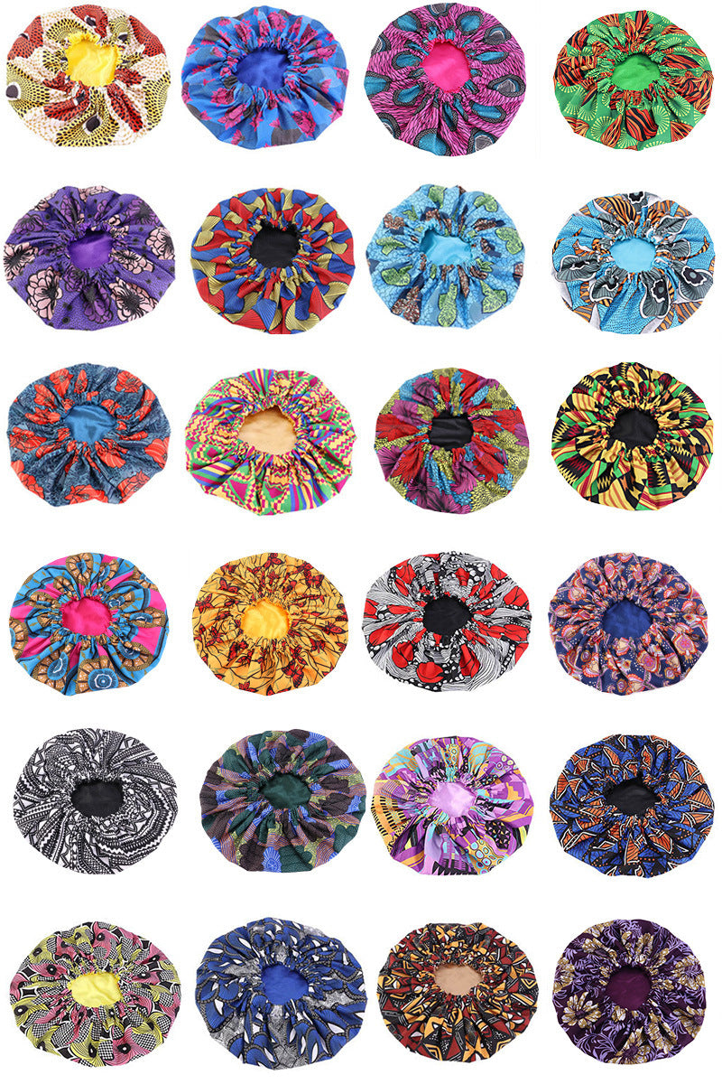 2020 New No. plus-Sized African Printing round Cap Double-Layer Satin Lining Wide Edge Nightcap Chemotherapy Hat