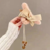 New Fashion Bow Tassel Pendant Hair Clips Korea Ponytail Plush Shark Claw Girls Fall and Winter Gift Hair Accessories